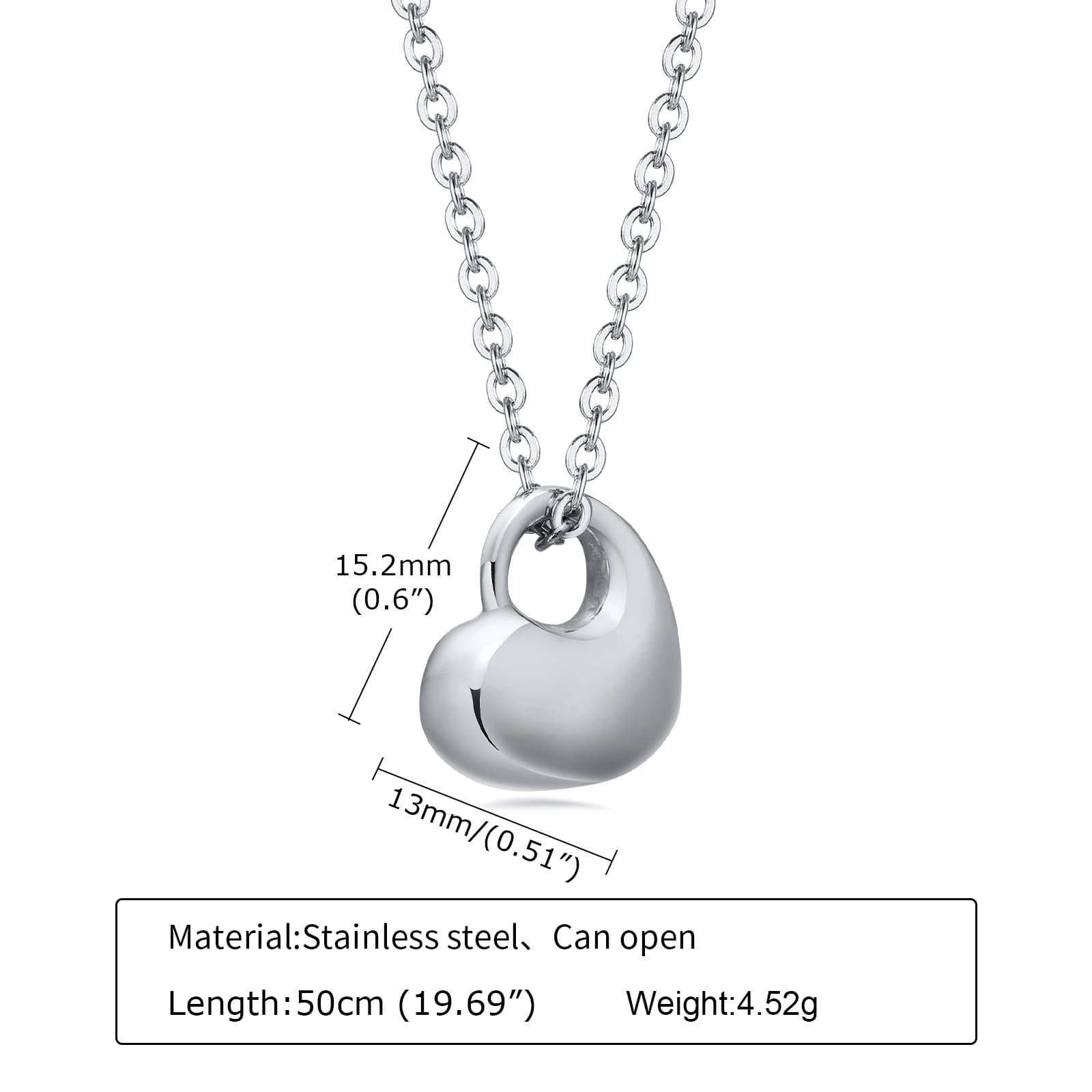 Collier pendentif urne de cendres en forme de cœur ouvrable, bijoux en acier inoxydable, accessoires