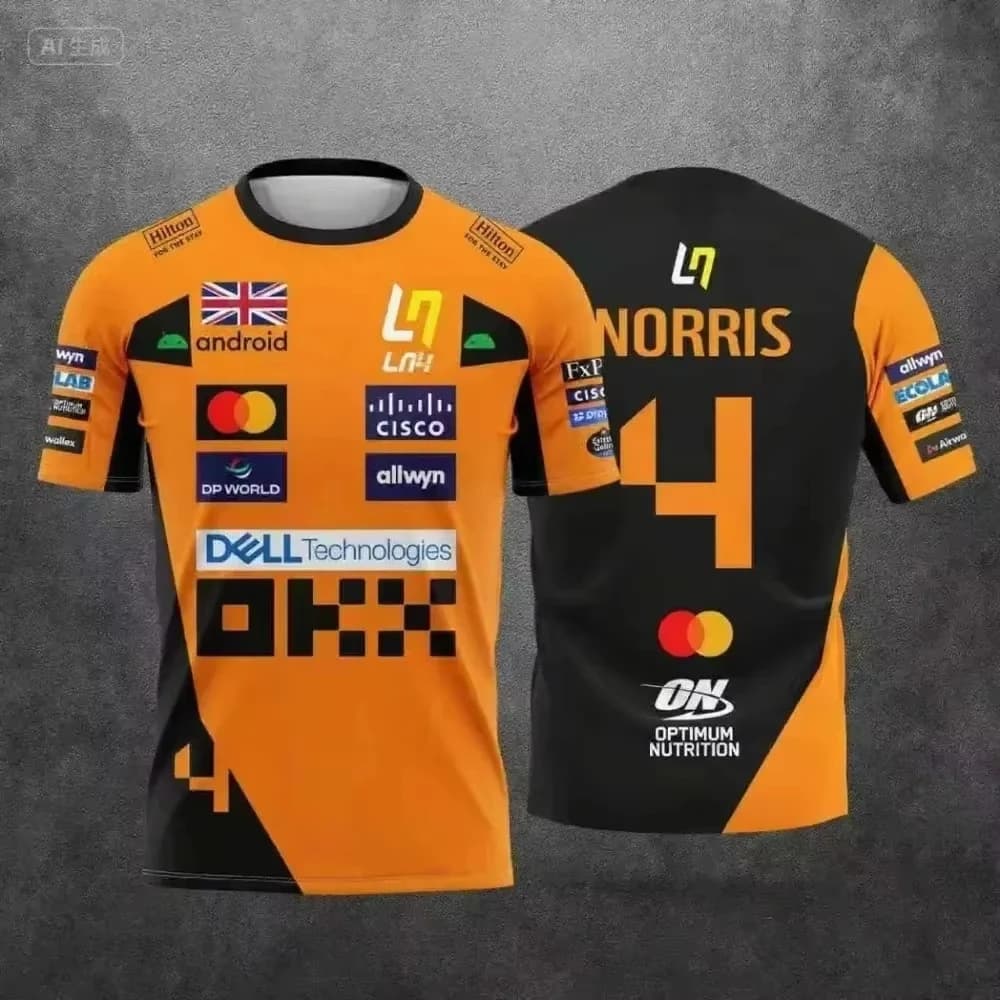 T-shirt de style combinaison de course McLaren Lando Norris n°4/81 2026 pour homme, séchage rapide, 