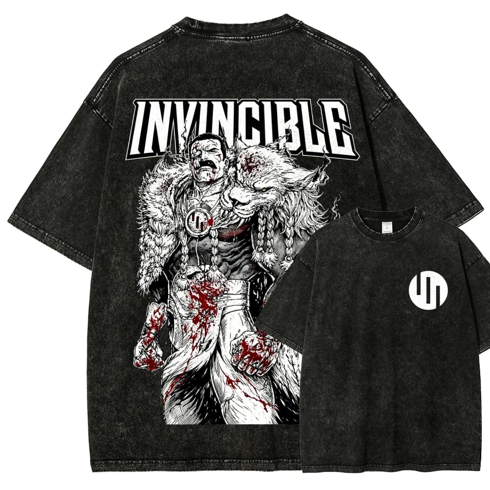 T-shirt délavé Invincible, vêtements de style original, nouveau modèle, T-shirt Anime, grande taille