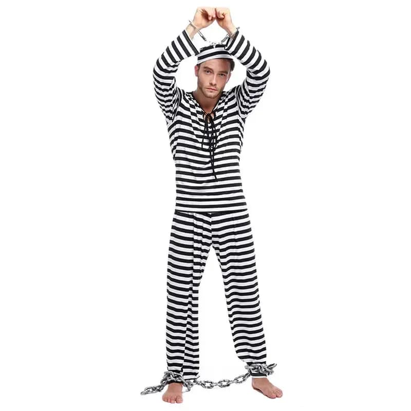Costume de Prisonnier Adulte pour Hommes, Vêtements de Prison, Halloween, Carnaval, Cosplay, Spectac