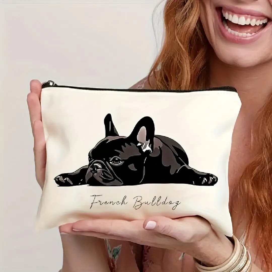 Un sac à cosmétiques bouledogue français - pochette multifonctionnelle à fermeture éclair, sac de ra