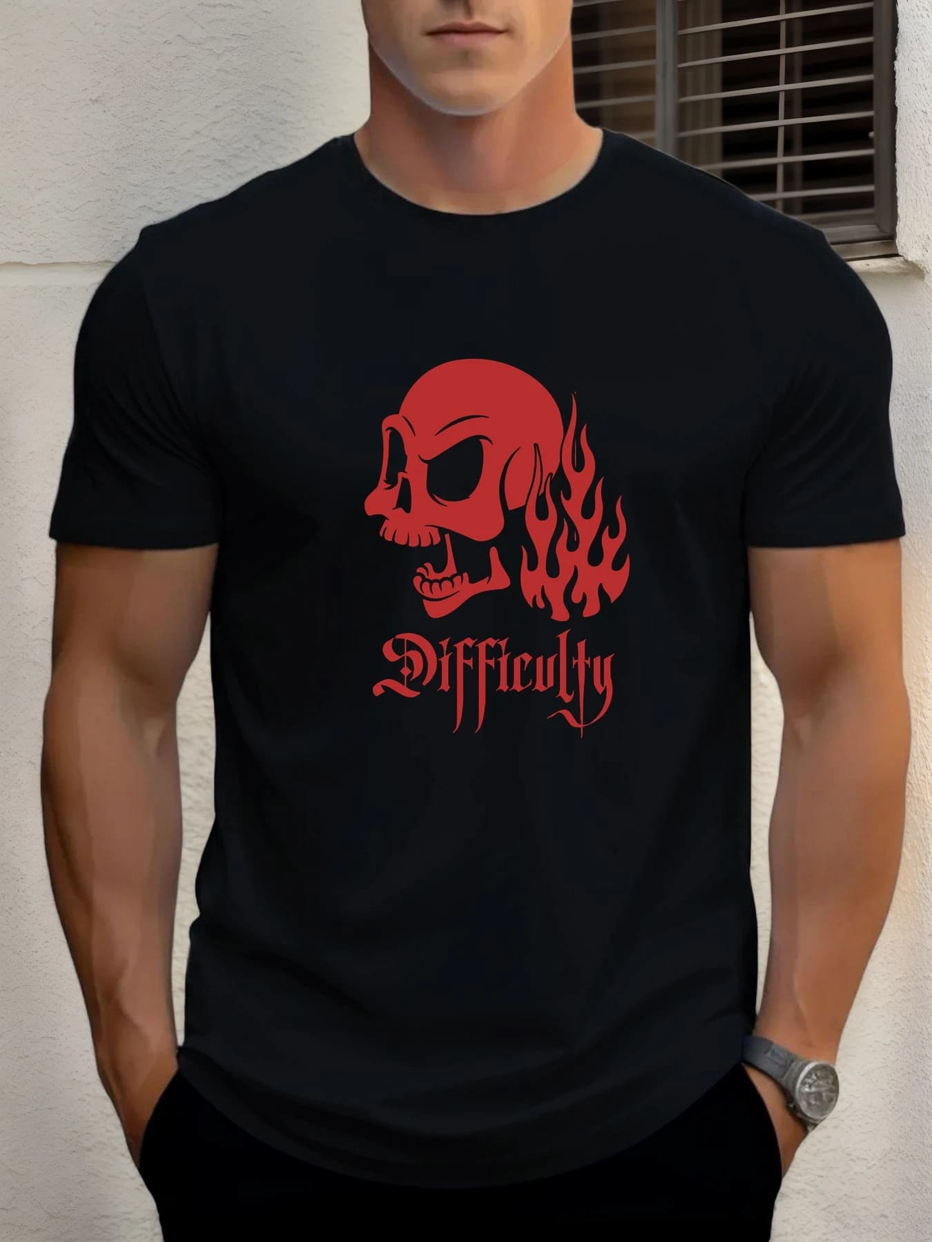 T-shirt pour hommes crâne de flamme 100 % coton impression graphique été t-shirt col rond décontract