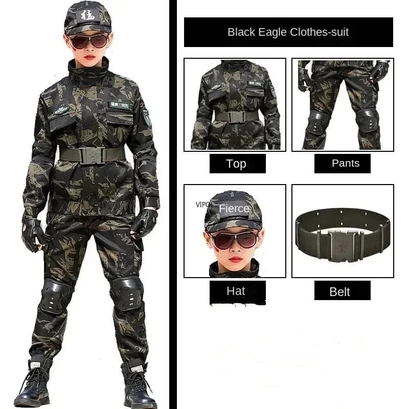 Costume militaire tactique pour enfants, uniforme de camouflage, tenue de soldat pour garçon et fill