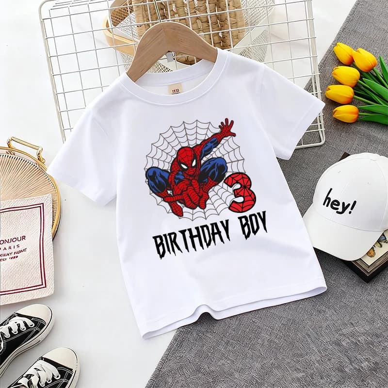 T-shirt Spiderman pour enfants, imprimé numéro d'anniversaire pour adolescents, t-shirt à manches co