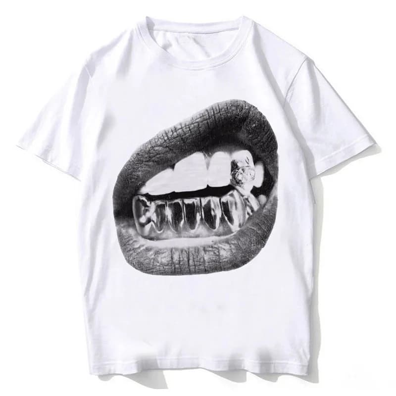 T-shirt unisexe Big Lips Y2k Mouth pour hommes et femmes, esthétique grunge vintage, t-shirt délavé,
