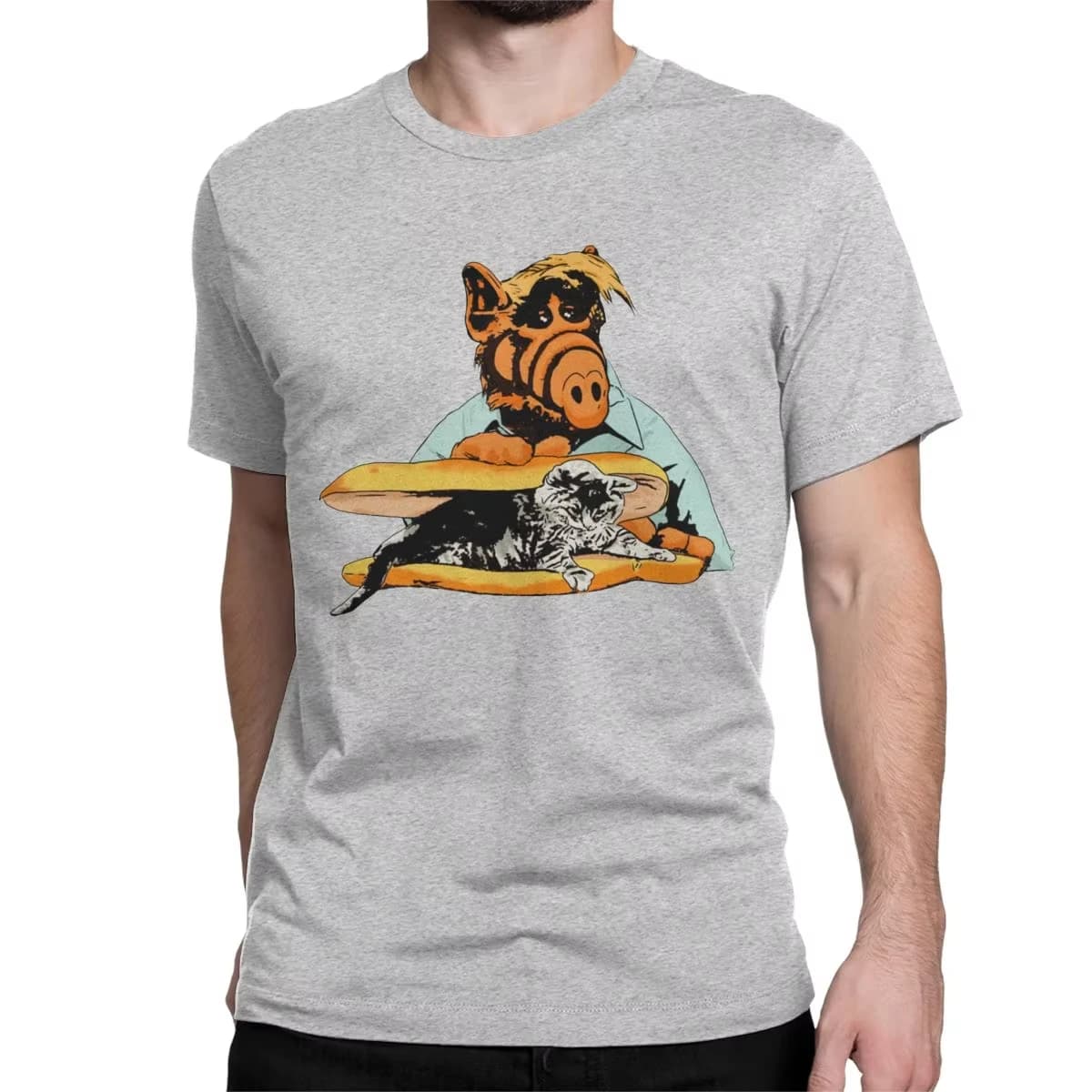 Drôle Kitty Sandwich Alf l'émission de télévision extraterrestre T-Shirts hommes coton T-Shirts Melm