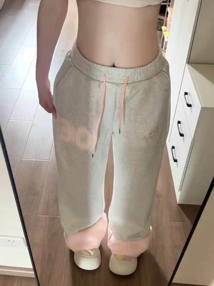 Pantalon de survêtement épissé en peluche pour femmes, Style doux, contraste, cordon de serrage, tai