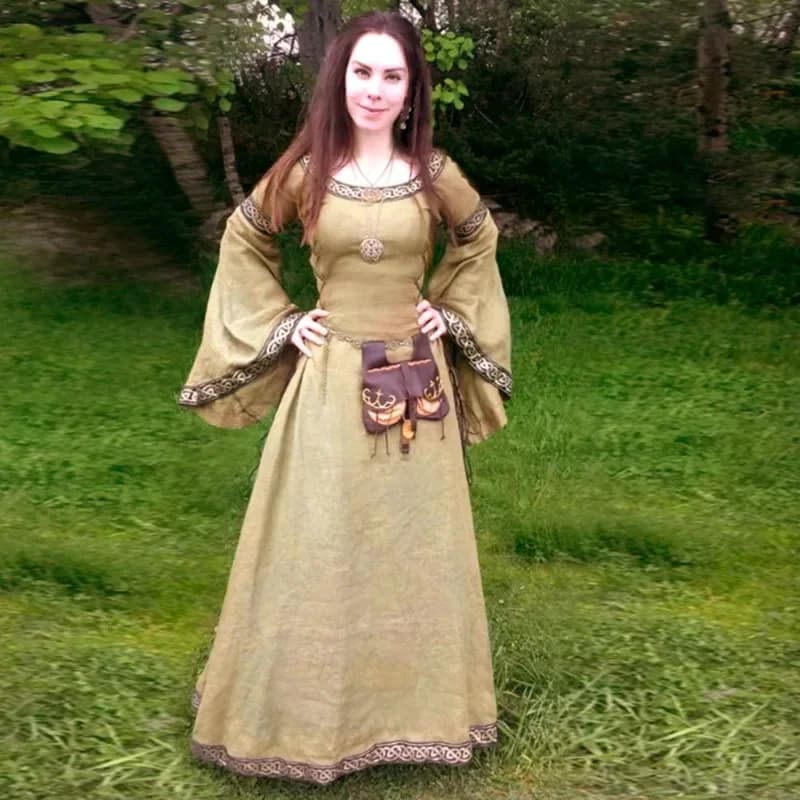 Robe médiévale Vintage celtique à manches longues pour femmes, longueur au sol, Renaissance gothique