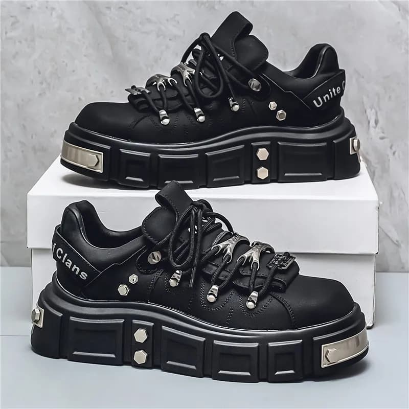 Automne hommes espadrilles décontractées en métal Punk plate-forme chaussures de Skateboard Tennis c