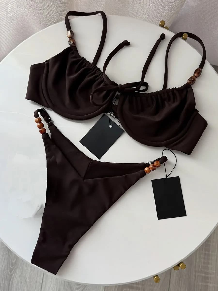 Nouveau Maillot de Bain Sexy 2026 avec Armatures et Rembourrage, Ensemble Micro Bikini à Lacets, Ten