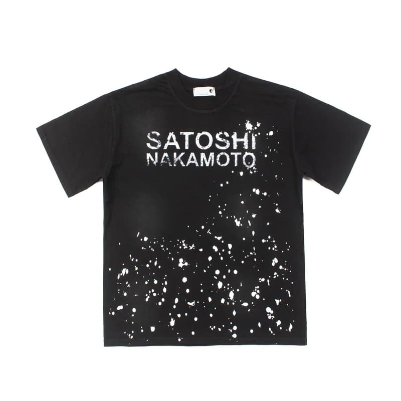 T-shirt Satoshi Nakamoto imprimé lettres effet éclaboussures d'encre, manches courtes, vintage, coup