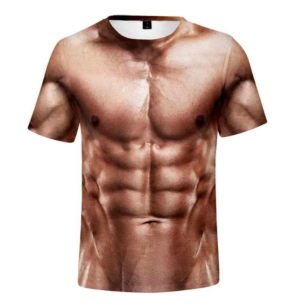 T-shirt pour hommes européens et américains, T-shirt amusant à imprimé 3D avec effet de muscles, hau