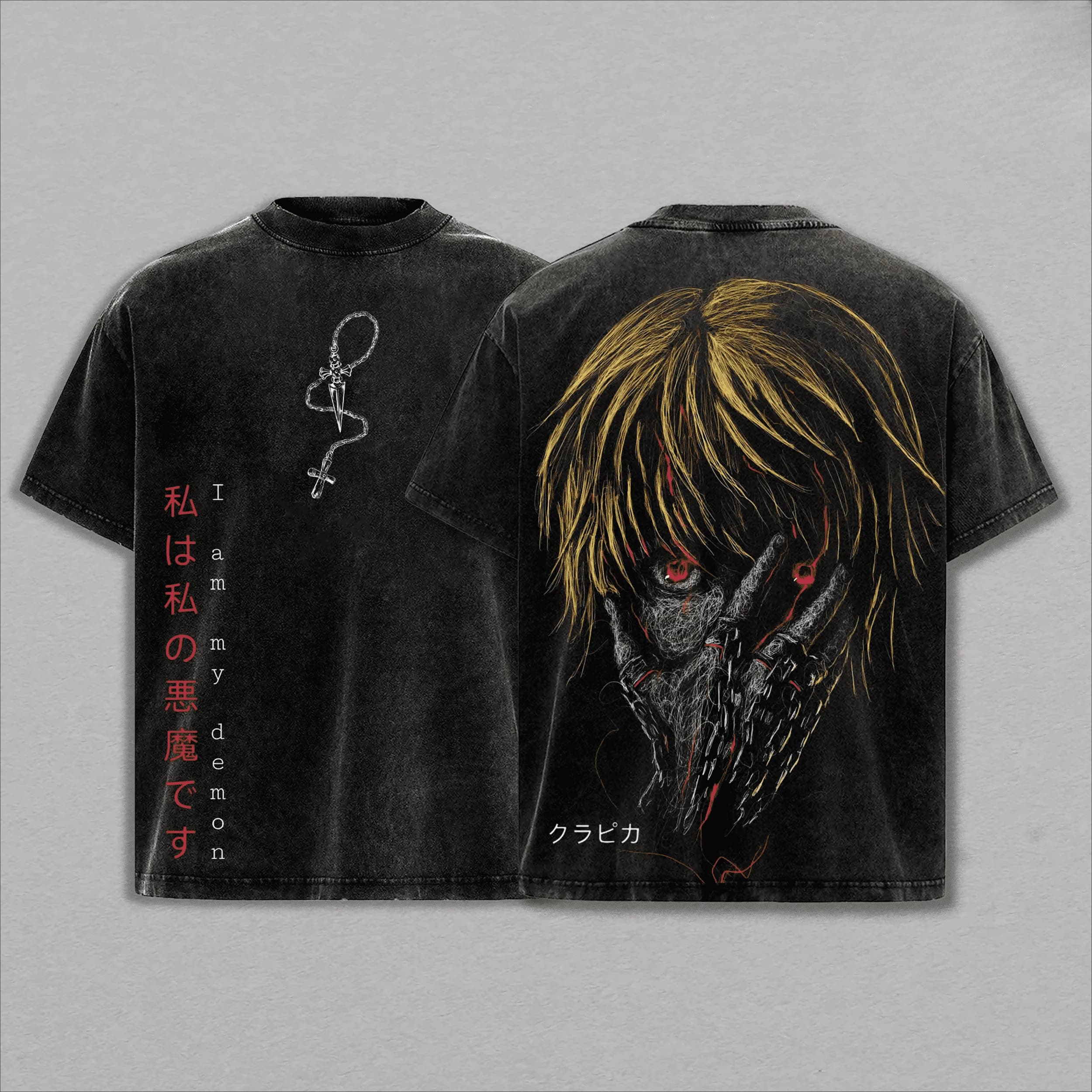 HUNTER×HUNTER Kurapika T-shirt Vintage délavé surdimensionné, T-shirt d'été à manches courtes, décon