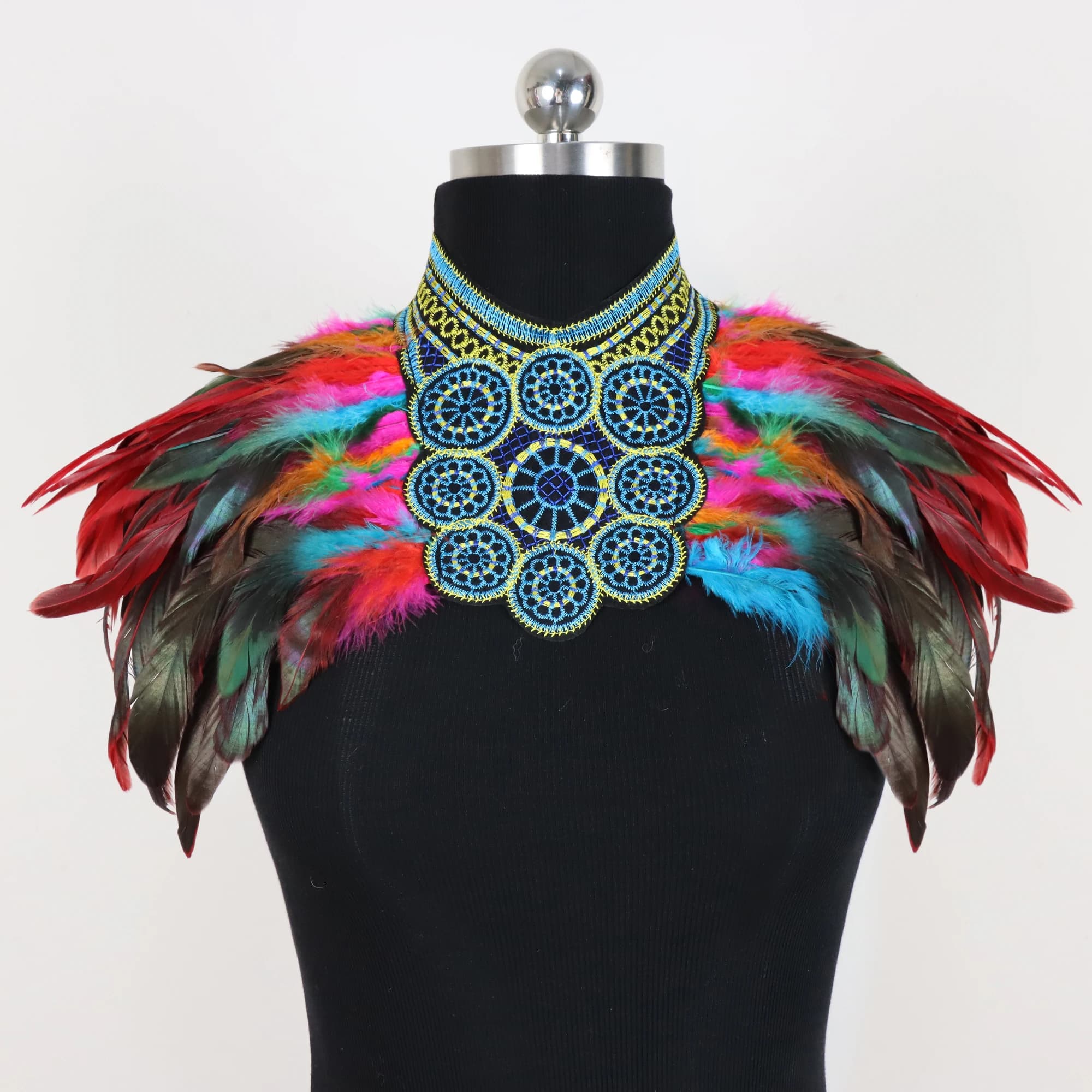 Cape en plumes naturelles pour femmes, Costume gothique, châle, col haussement d'épaules, Cape en pl