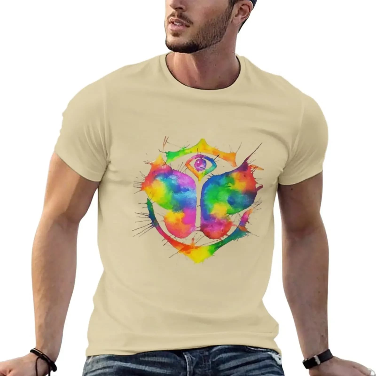 Tomorrowland-T-shirt aquarelle sublime pour hommes, Économie noirs, Économie graphiques lourds, Col
