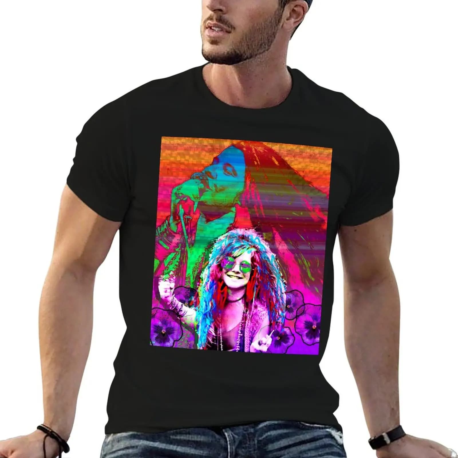 Janis Joplin, t-shirt numérique fait main aux couleurs popart par Iona Art Digital, t-shirt en coton