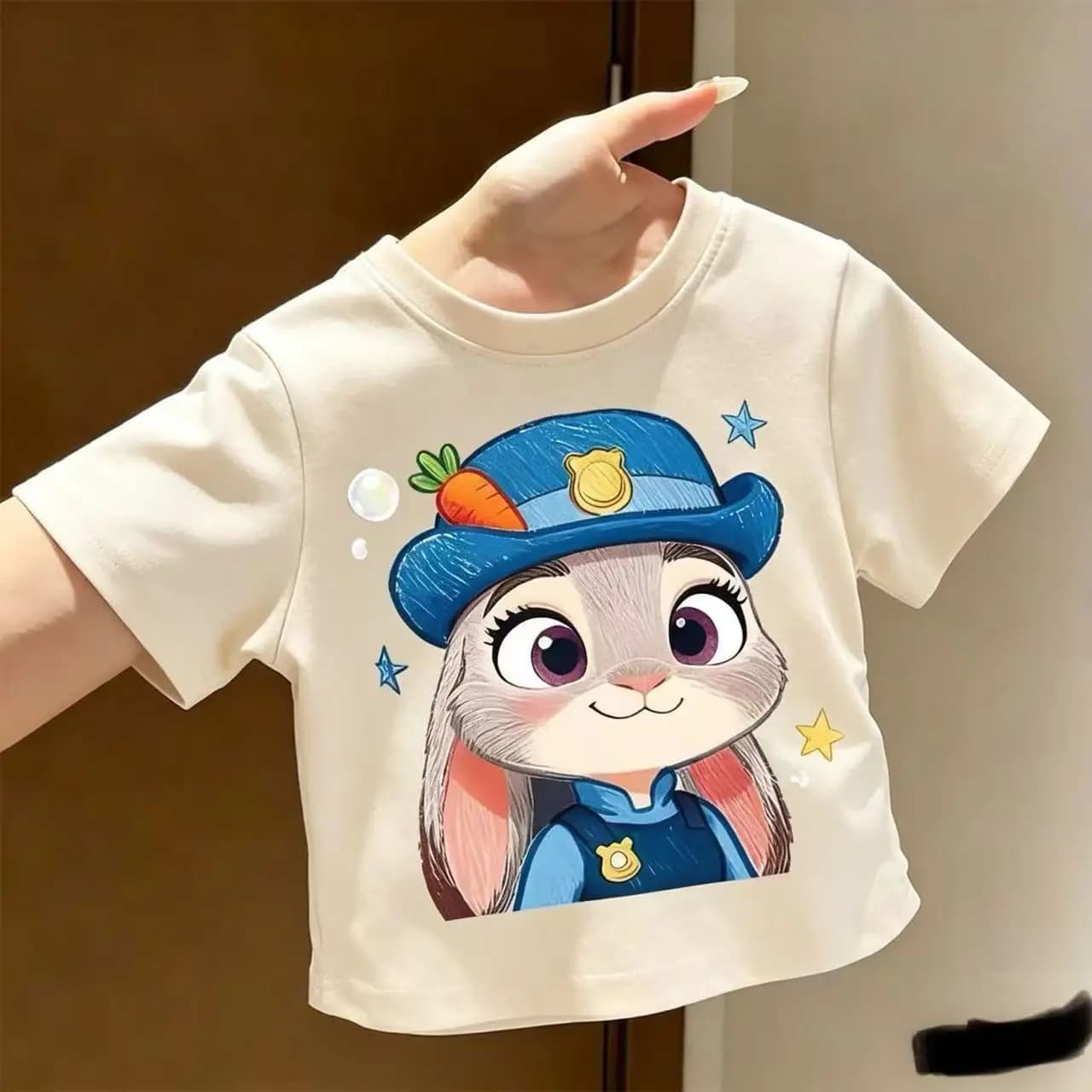 Zootopia Judy Hopps T-shirt pour enfants avec imprimé lapin de dessin animé mignon à manches courtes