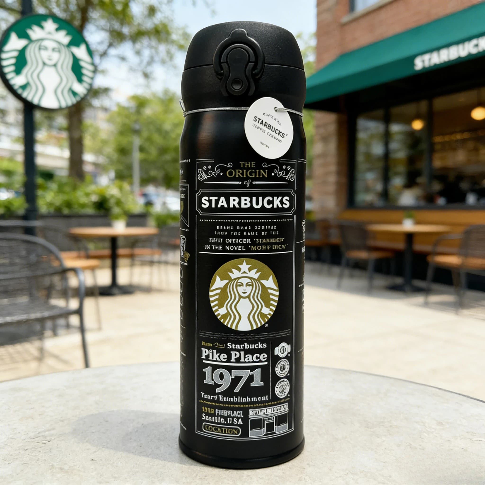Starbucks 1971 Tasse thermique rétro en acier inoxydable noir et blanc, gobelet isolé, cadeau Kawaii