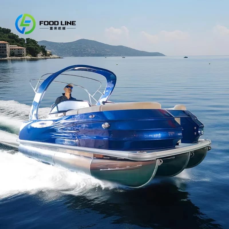 Bateau ponton sportif en aluminium personnalisé avec moteur hors-bord, double console, certifié CE,