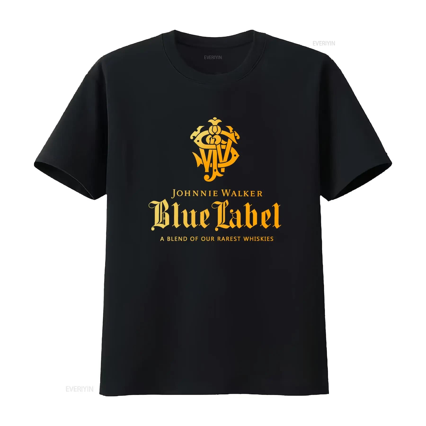 T-shirt unisexe Johnnie Walker Blue Label pour homme et femme avec logo whisky premium, design vinta