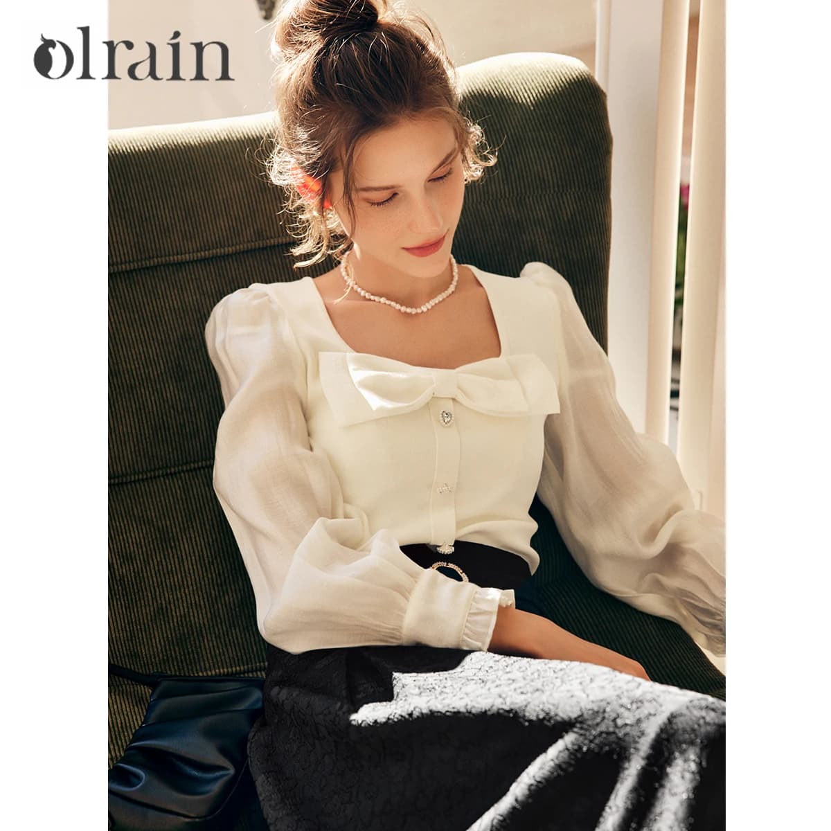 Chemisiers élégants OLrain pour femmes 2026 – Blouses à nœud, patchwork, manches longues, col carré,