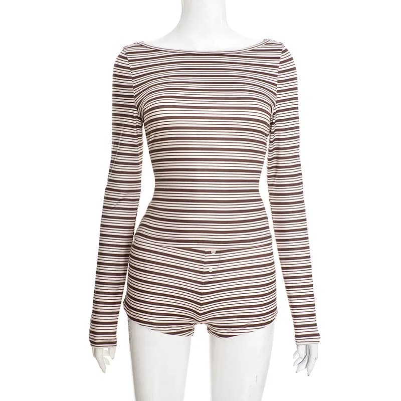 Ensemble haut rayé à manches longues et short trois-quarts élégant et décontracté pour femme, nouvel