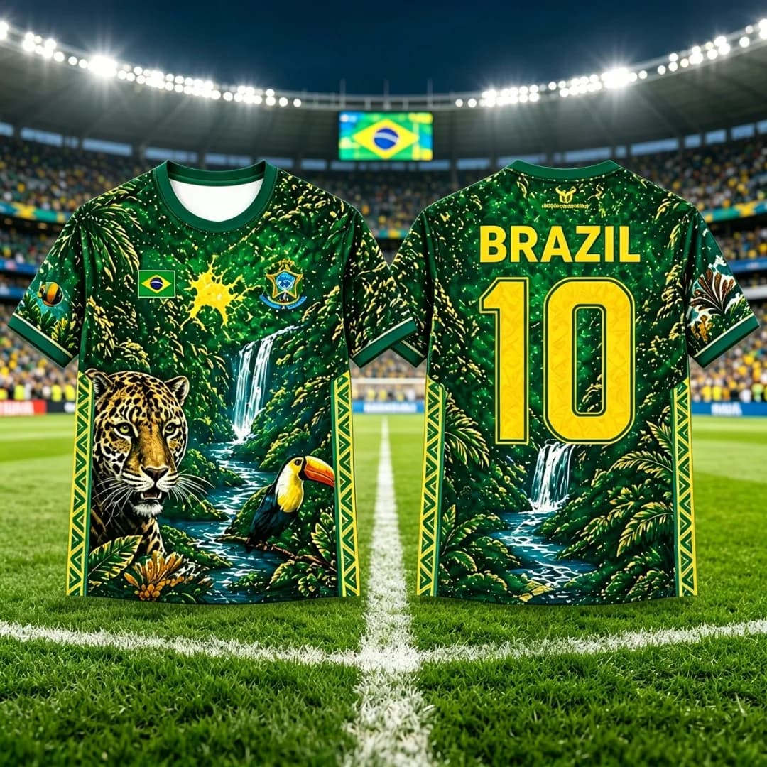 Maillot de football Brésil imprimé drapeau, motif graphique Jésus 3D, pour hommes et femmes, séchage