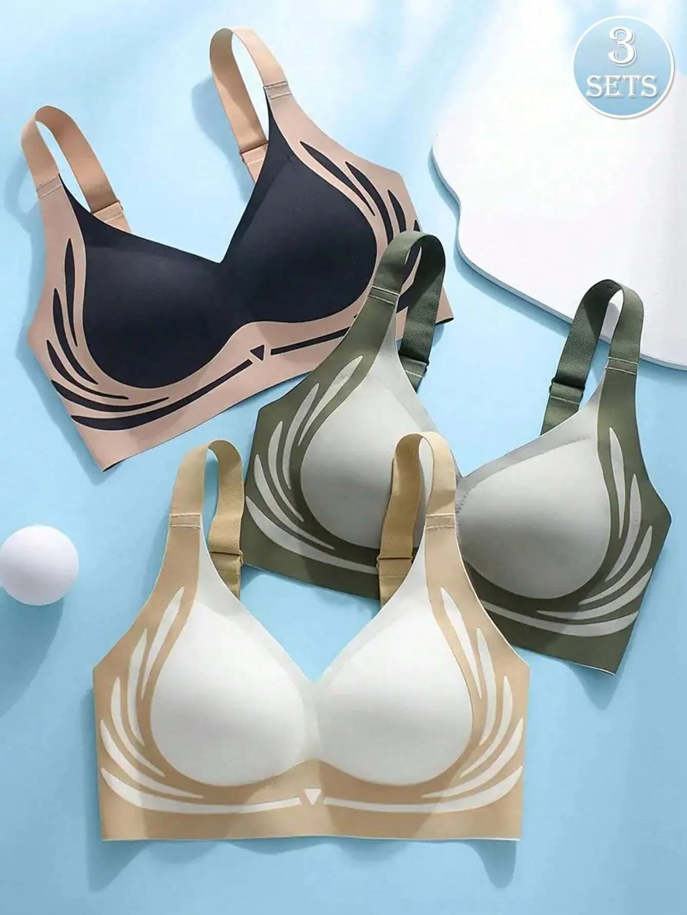 FINETOO 3 pièces/ensemble sous-vêtements sans couture pour femmes, brassière sans fil et confortable