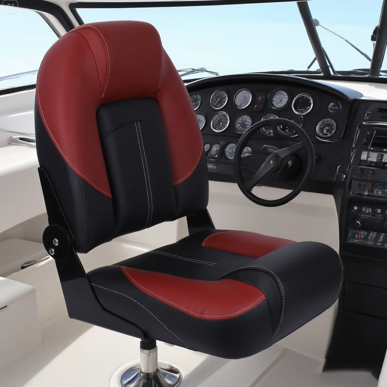 Chaise pliante marine pour hors-bord, siège de bateau rouge et noir, pêche en plein air, marin en pl
