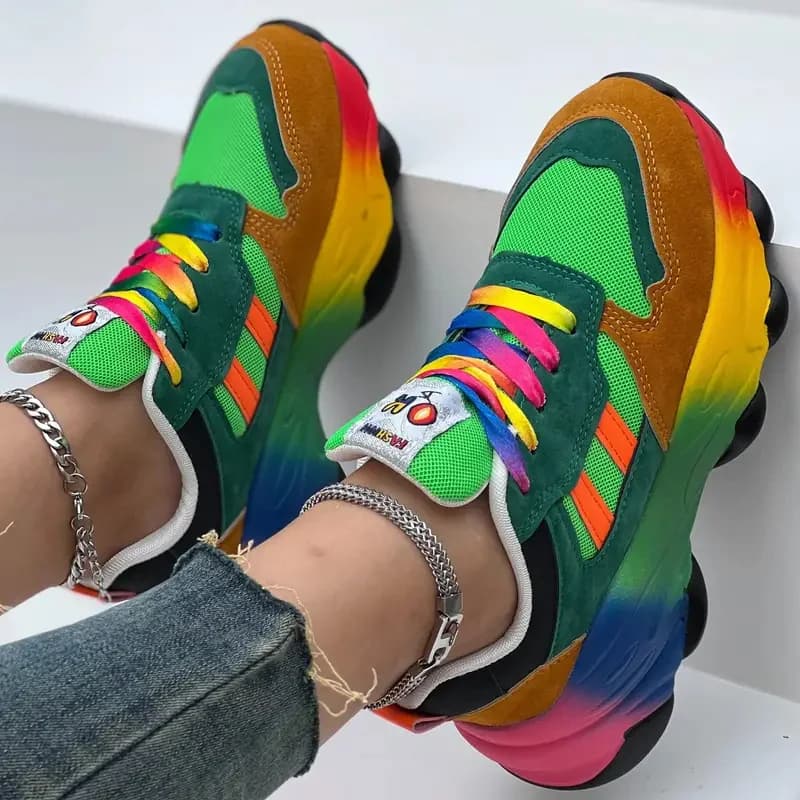 Baskets de course décontractées colorées pour femmes, chaussures à plateforme d'extérieur confortabl