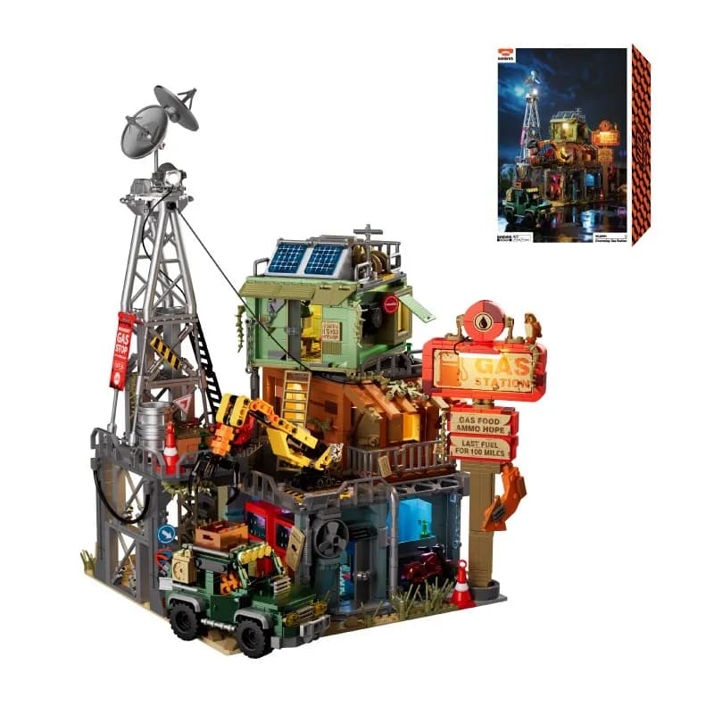 Ensemble de blocs de construction DOOMSDAY GAS STATION, 2043 pièces, modèle à assembler, jouet pour