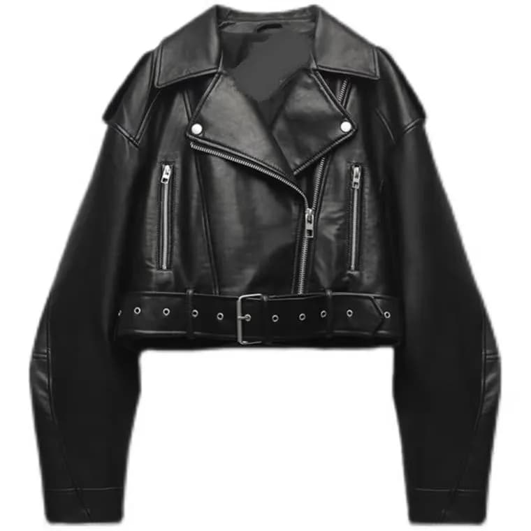 BBWM femmes surdimensionné Vintage ample Pu Faux cuir veste courte avec ceinture Streetwear femme fe