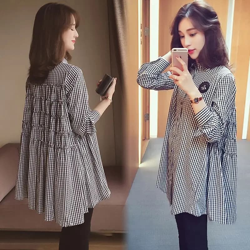 Mode revers épissé plis chemises à carreaux irrégulières vêtements féminins 2025 printemps nouveaux