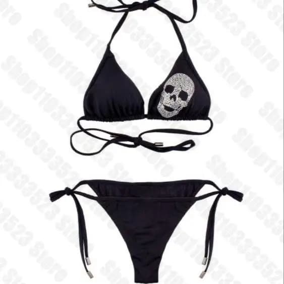 Y2k Sexy femmes squelette Y2k graphique maillots de bain ensemble Bikini soutien-gorge cravate côté 