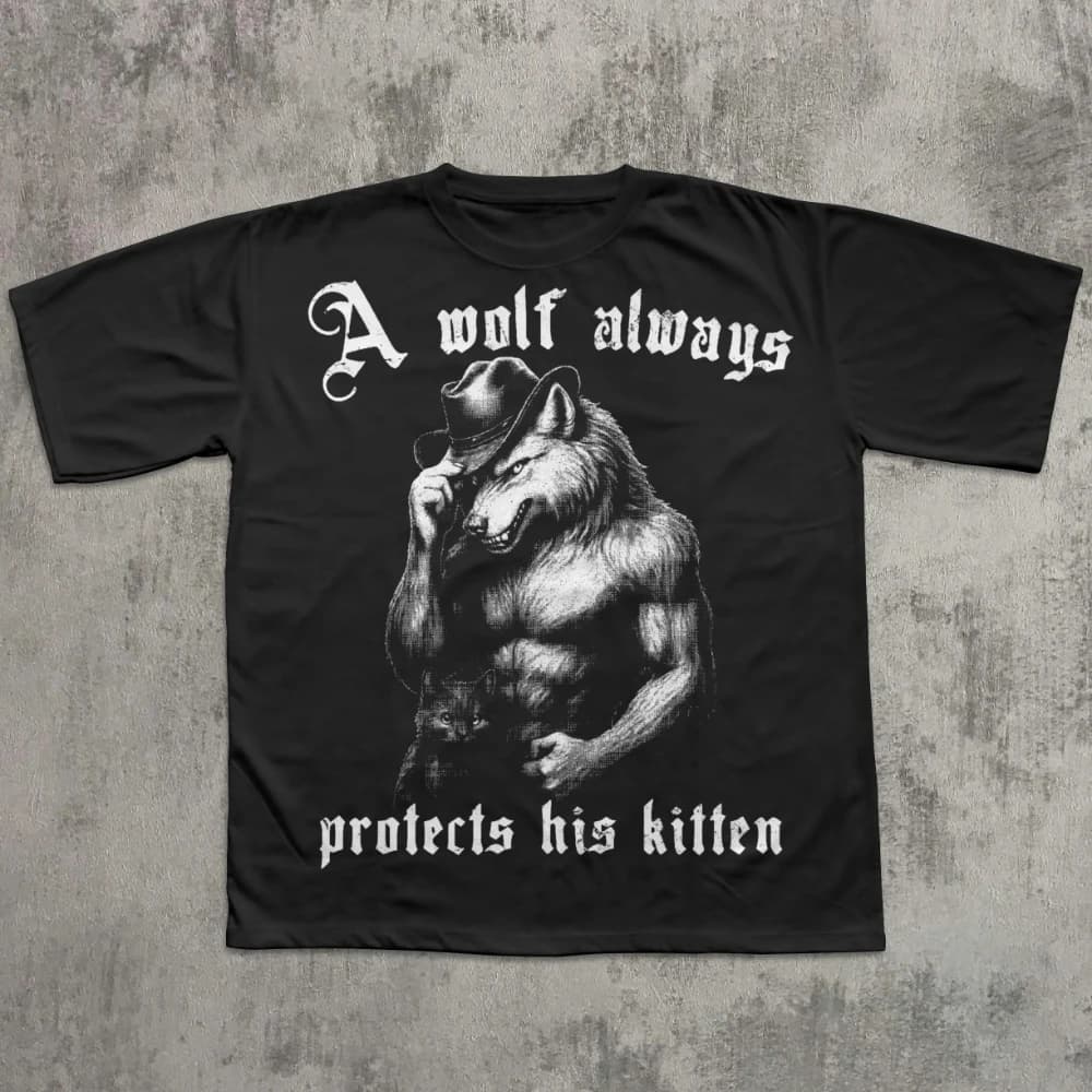Le loup protège toujours son chaton. T-shirt drôle avec un meme. T-shirt Alpha Werewolf. T-shirt inc