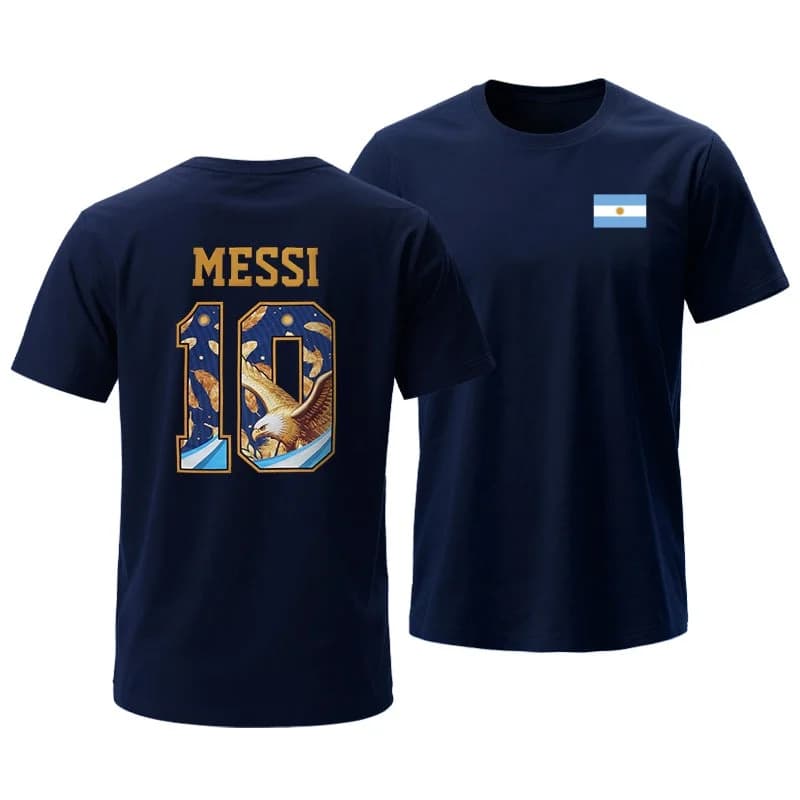 T-shirt de football Messi Argentine NO.10 pour hommes et femmes, vêtements d'été 100% coton, mode de