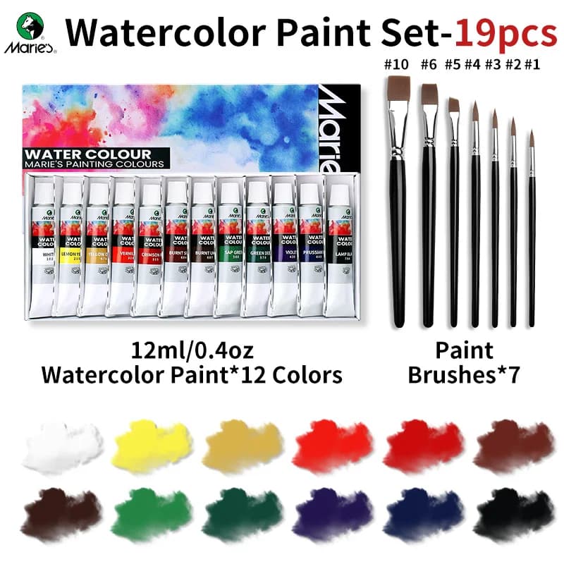 Ensemble de peinture à l'aquarelle Marie's Art avec 7 pinceaux de différentes tailles, fournitures a