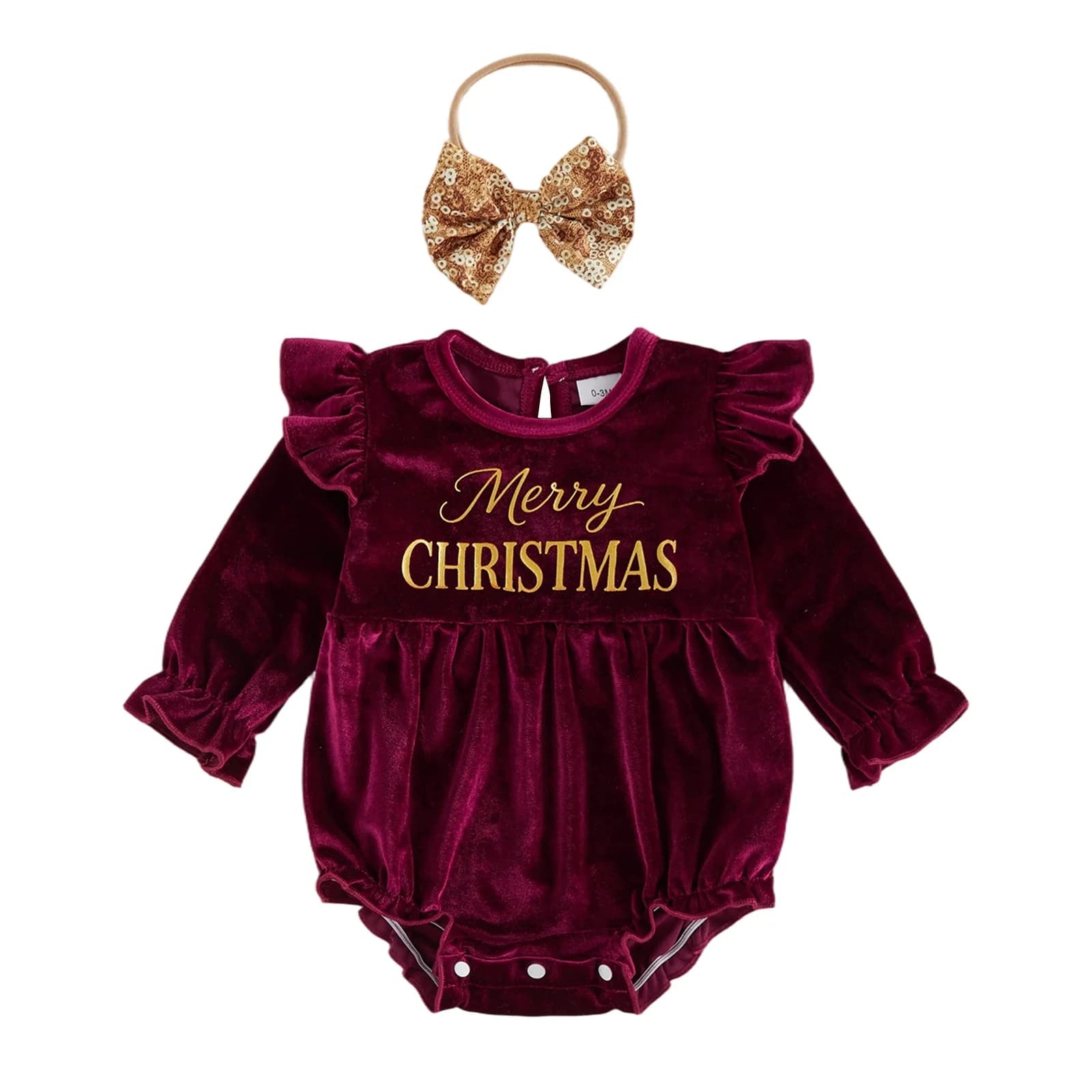 Vêtements pour bébés filles, tenues de Noël, combinaison à manches longues en velours avec imprimé l