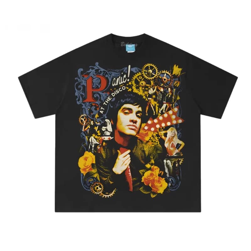 COLLAGE PHOTO TEE Panique! À la discothèque 2025 comme t-shirt confortable Hombre vêtements hauts de