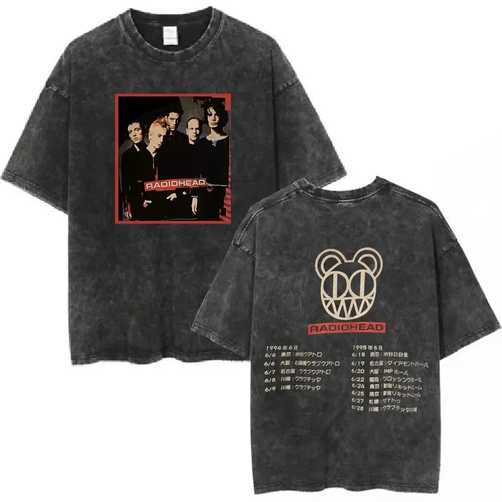 T-shirt Radiohead Rock Band Vintage Délavé Oversize Streetwear Homme Femme Été Coton Manches Courtes