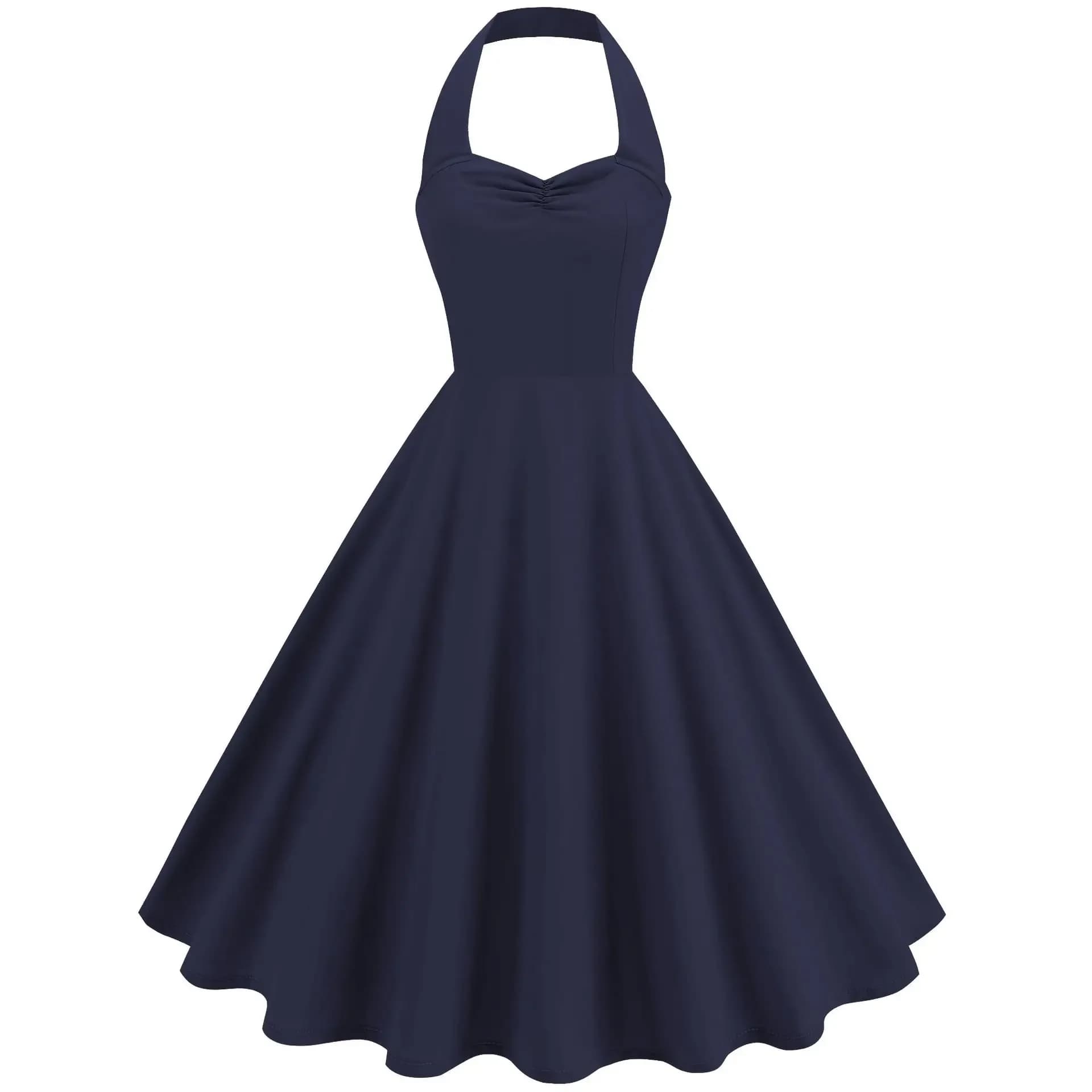 Robe Halter Vintage Années 50-60 Pin Up Unie Sans Dos, Vêtements d'Été pour Femme 2026, Robes Hepbur