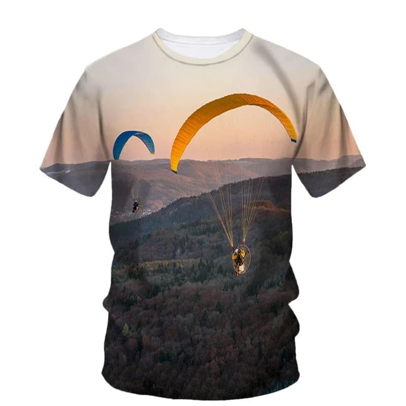 Parachute parapente motif T-Shirt pour hommes ciel Scape 3D imprimé manches courtes été mode rue t-s