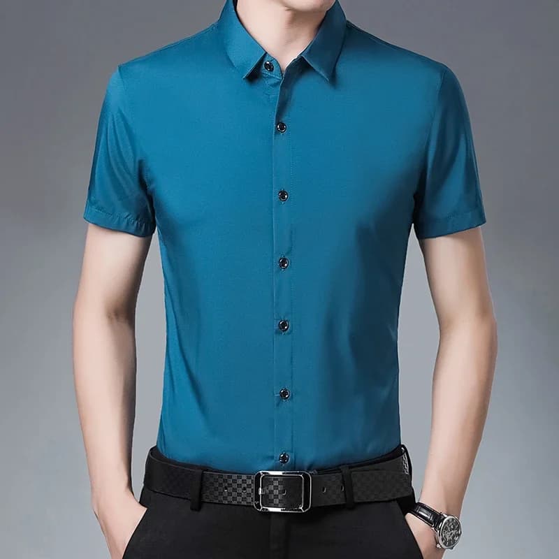 Chemise à manches courtes pour hommes d'affaires décontractée de couleur unie haut confortable sans