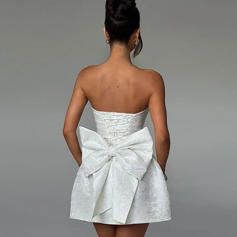 Robes à épaules nues femmes Sexy Jacquard robe trapèze dos à lacets avec grand nœud papillon été mod