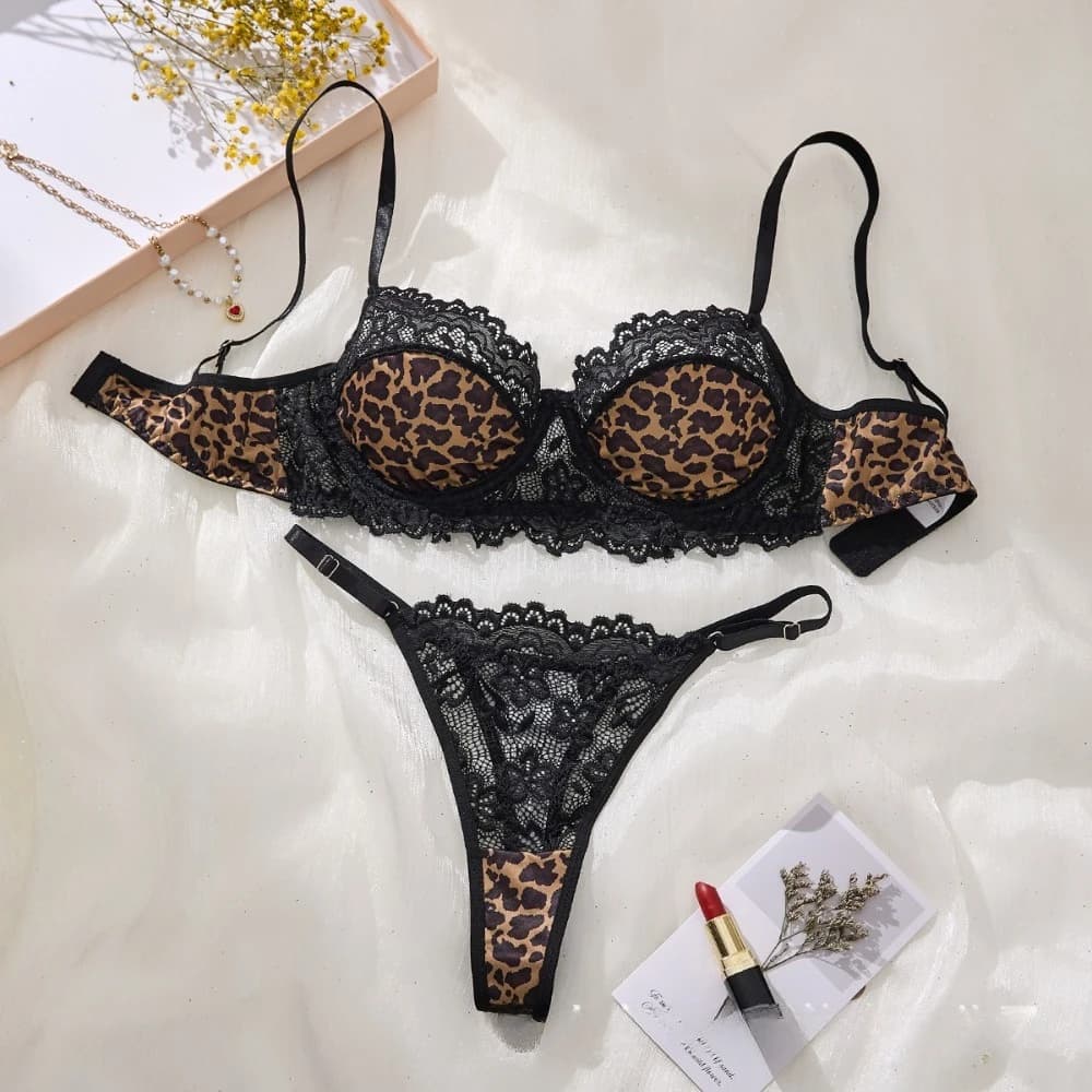 Ensemble de lingerie sexy et tendance à imprimé léopard sauvage pour femme, soutien-gorge léger et r