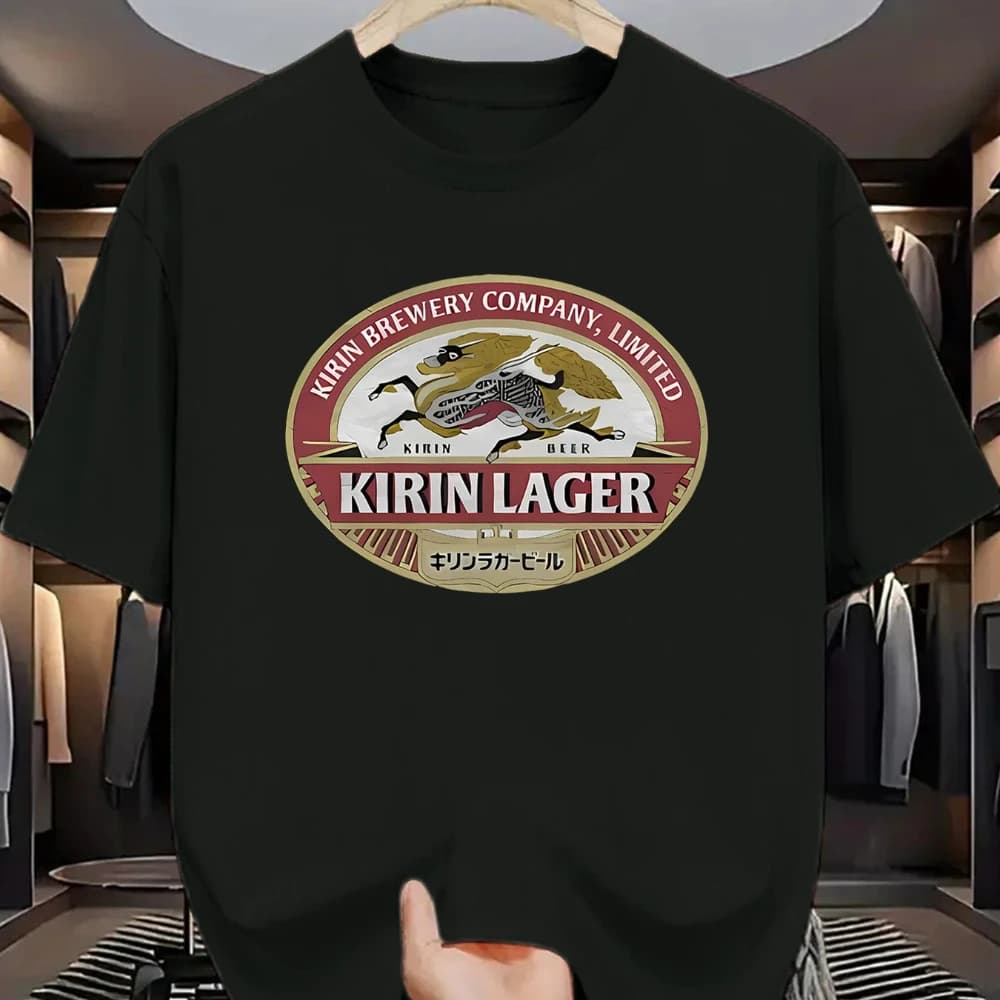 T-shirt décontracté à col rond pour hommes avec imprimé Kirin Beer Company Limited KIRIN LAGER blanc