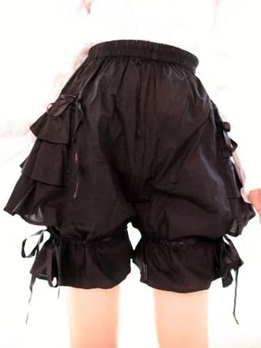 Doux noir rose Lolita Bloomers couches volants nœud ruban coton Lolita Shorts à lacets pantalons fem