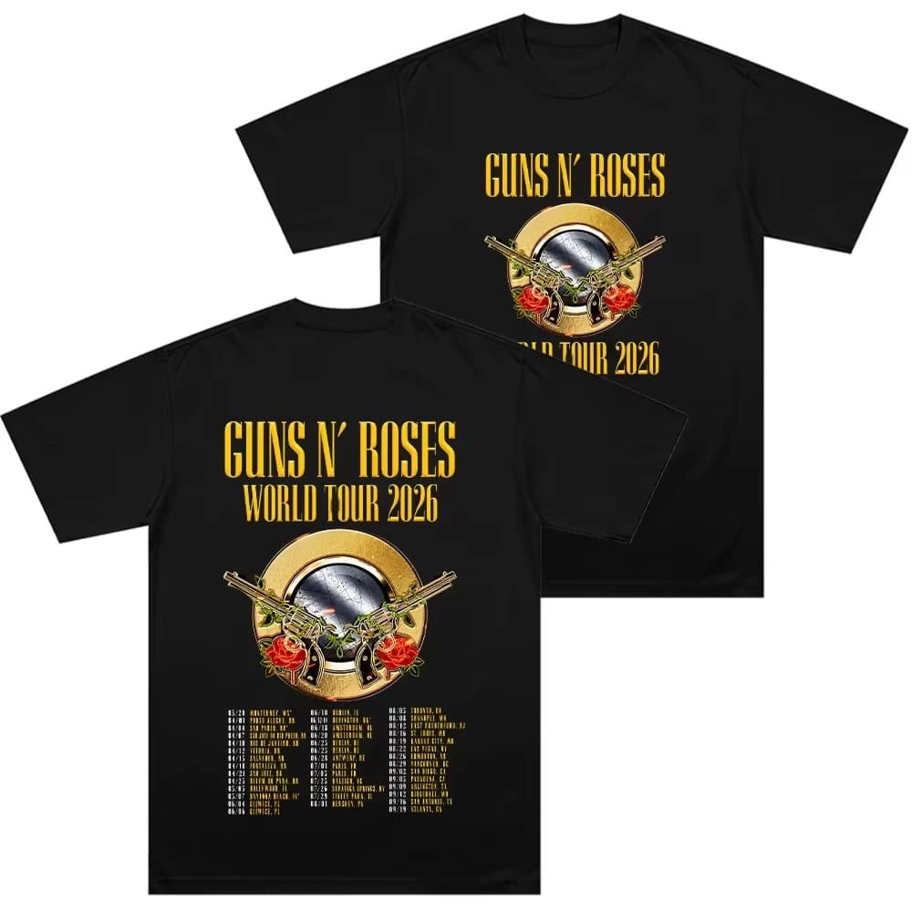 T-shirts Guns N Roses World Tour 2026, T-shirts graphiques Double Spear Rose, style rock, hip hop, s
