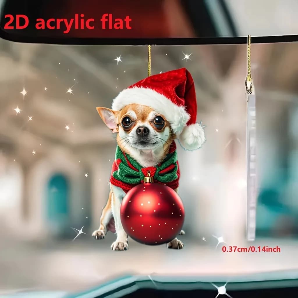 Porte-clés de noël Chihuahua chien 2D en acrylique, pendentif chiot mignon, breloque polyvalente pou