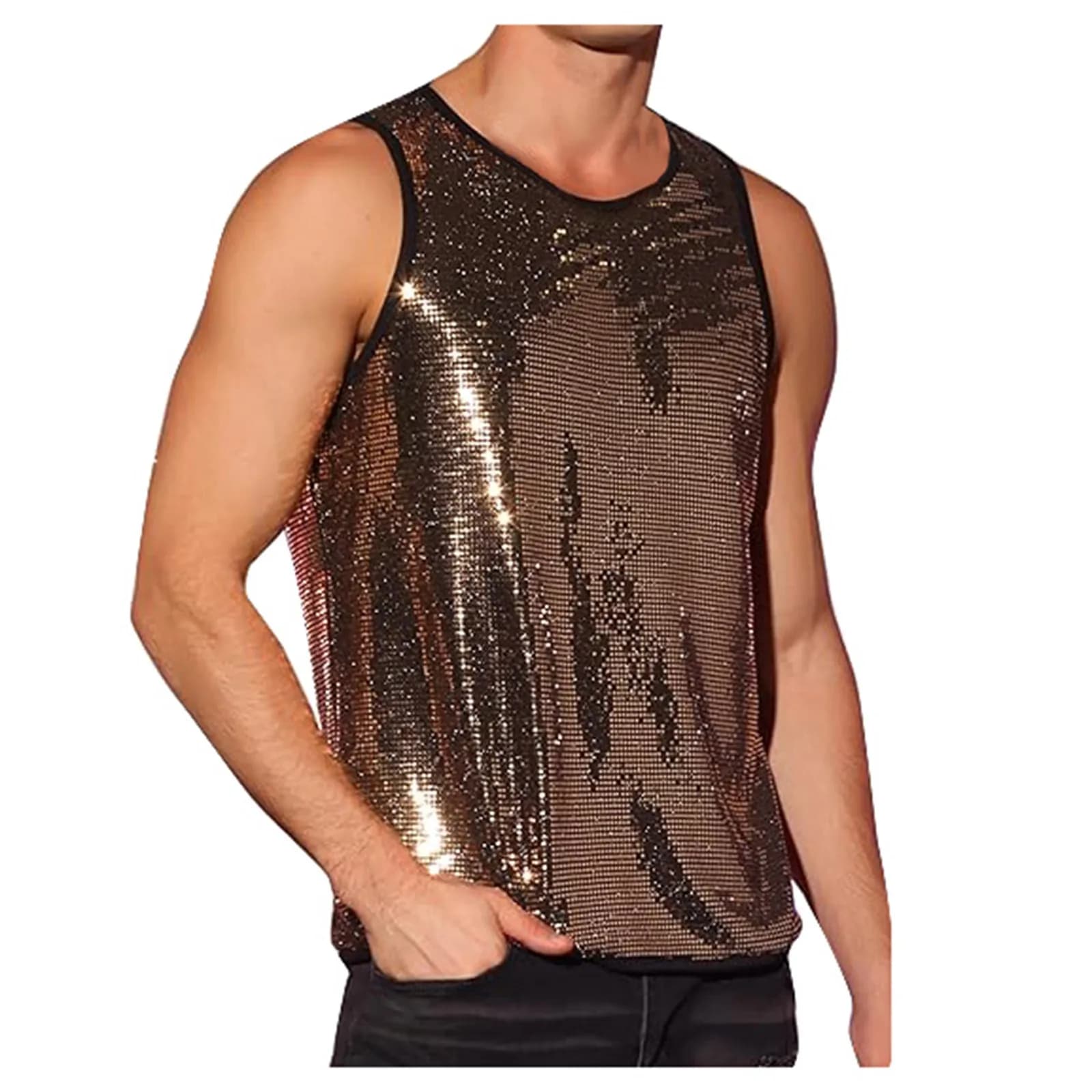 Élégant brillant Simple T-Shirt sans manches gilet scène Performance vêtements été débardeurs homme 